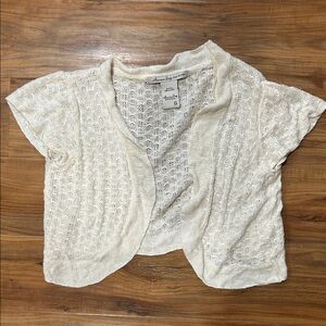 American Rag Cie White Knit Short Sleeve Cardigan Feminine Coquette Chic Size S